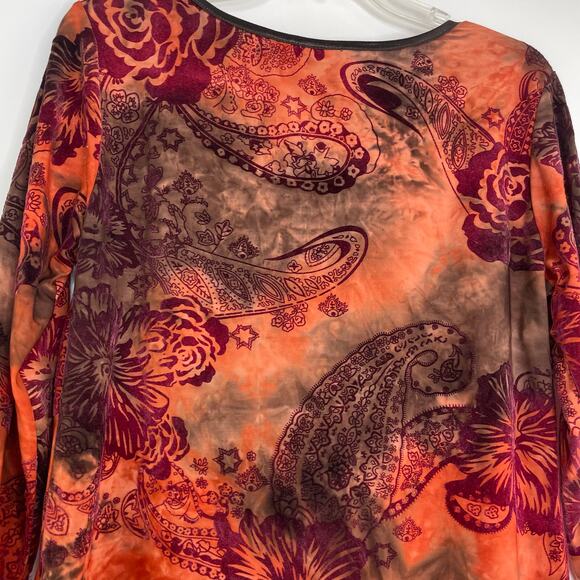 CATO Brown Orange Sheer Burnt Velvet Floral Paisley Fairycore Y2K Size Large - Picture 6 of 14